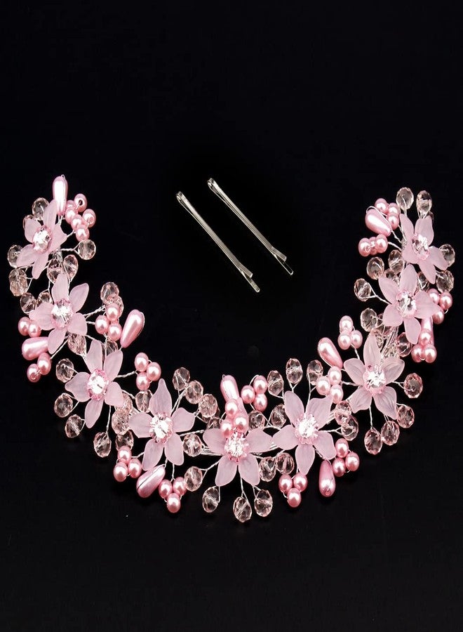 CURASA Flower Girl Crystal Pink Pearl Headband for Women's Wedding, Princess Crown for Birthday, First Communion - Image 5